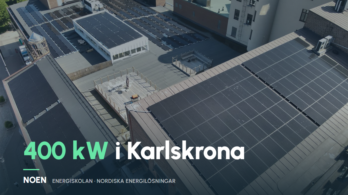 Drönarbild över Kronanhusets solcellsanläggning i centrala Karlskrona